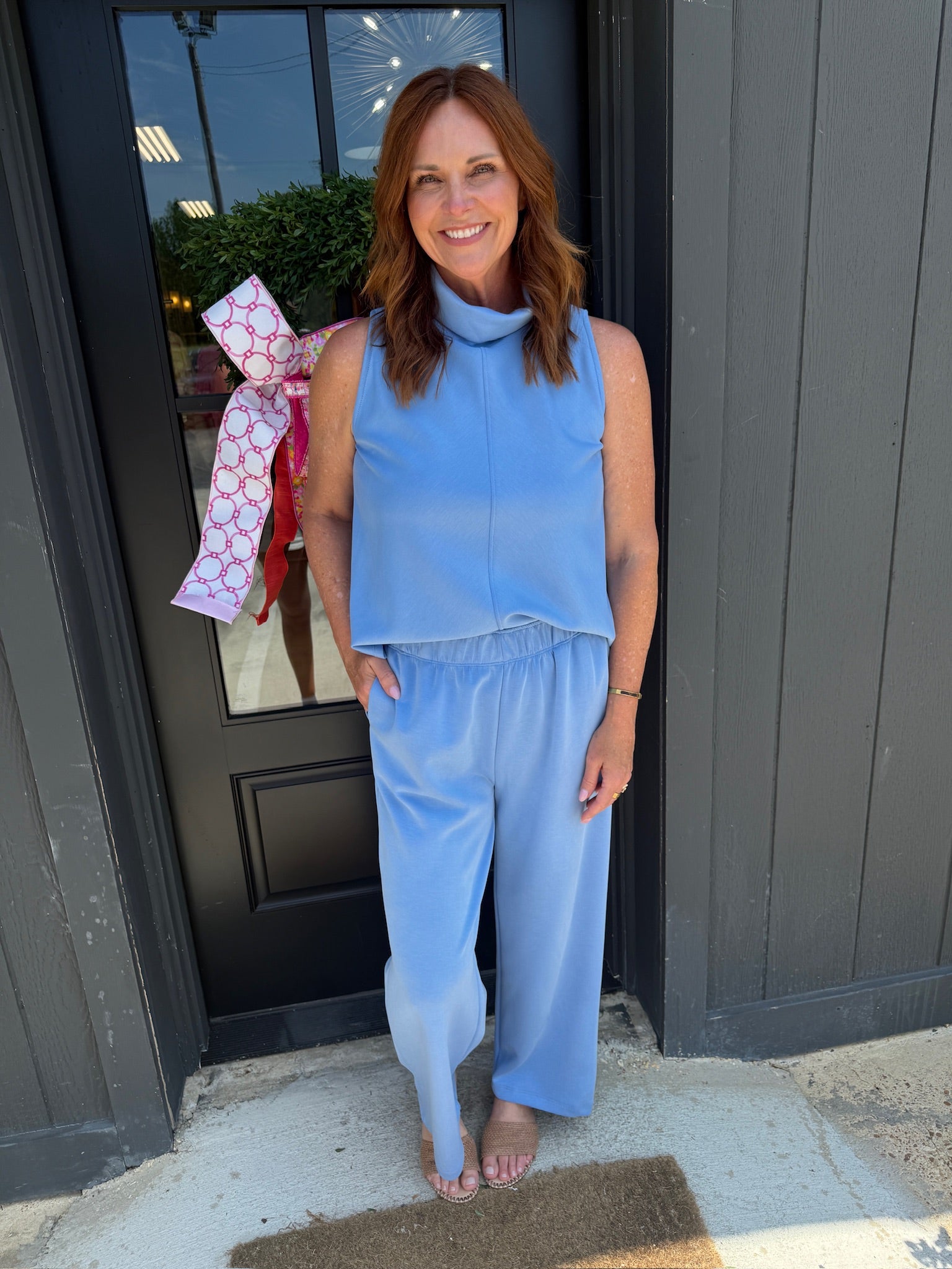 karlie solid scuba pant in powder blue