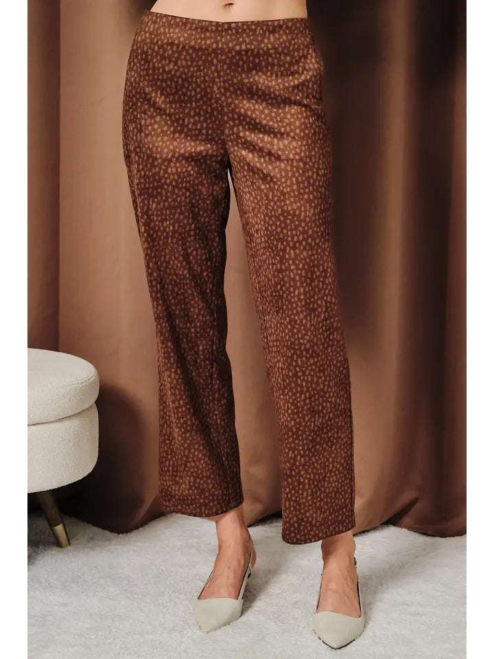 sunday edition mid waist animal printed faux suede slim straight pants