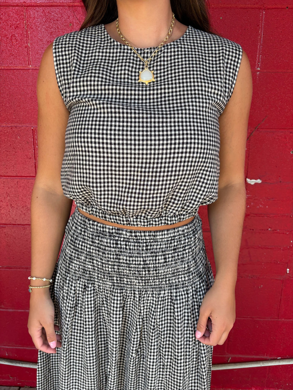 z supply merit gingham top in black