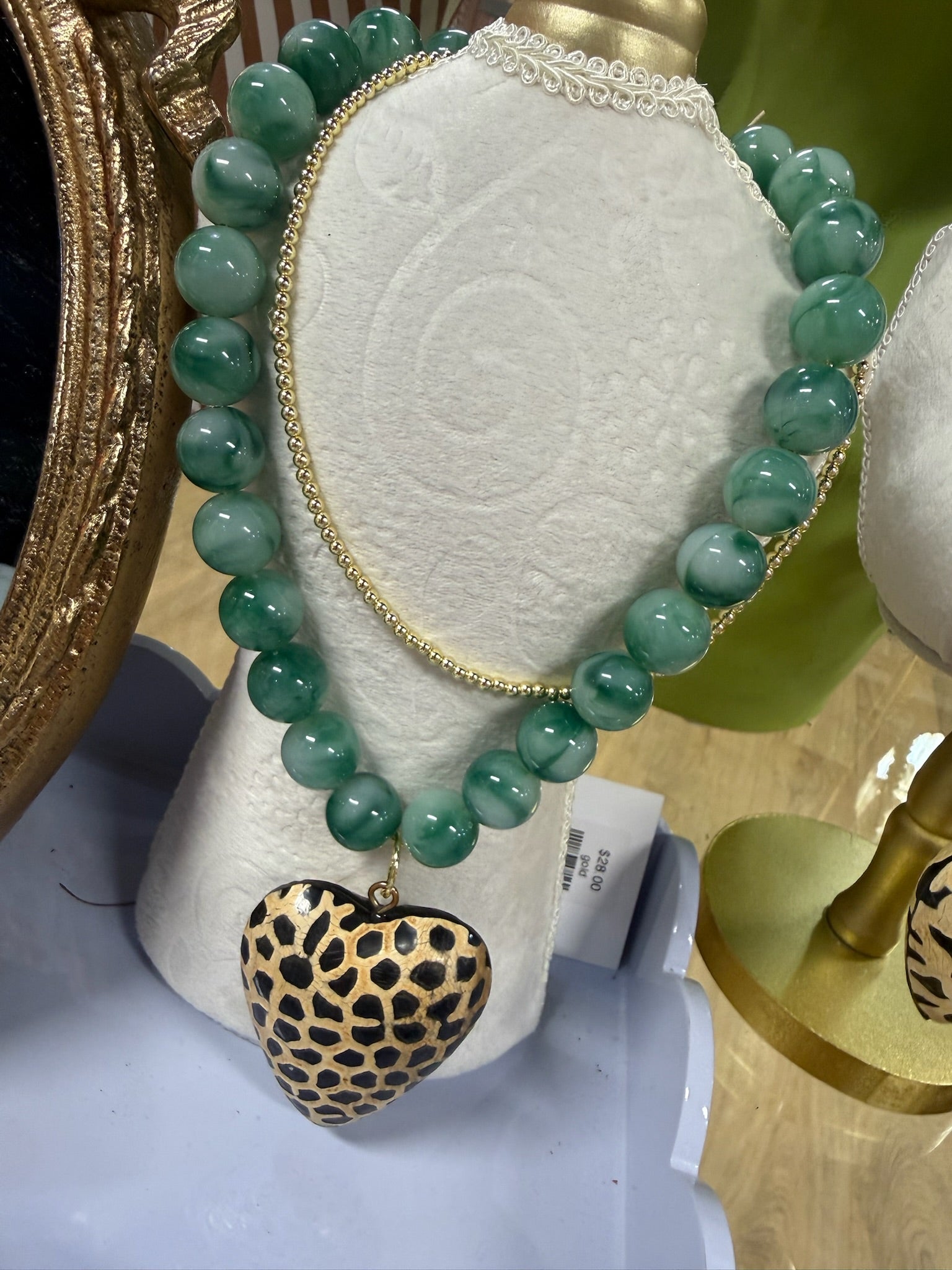 jennifer thames blue bead necklace with heart pendant