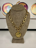 jennifer thames chain with horse coin and green stone