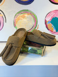 shu shop ariana clog in taupe suede