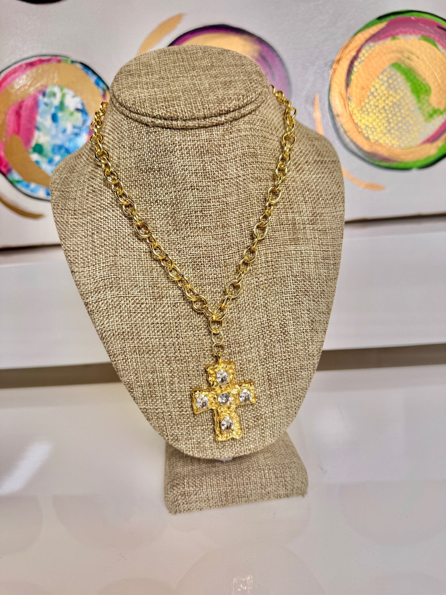 jennifer thames gold chain and cross chunky necklace