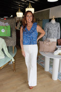 sadie & sage keepsafe gathered tank top in blue taupe