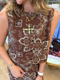 karlie bandana button tank in chocolate