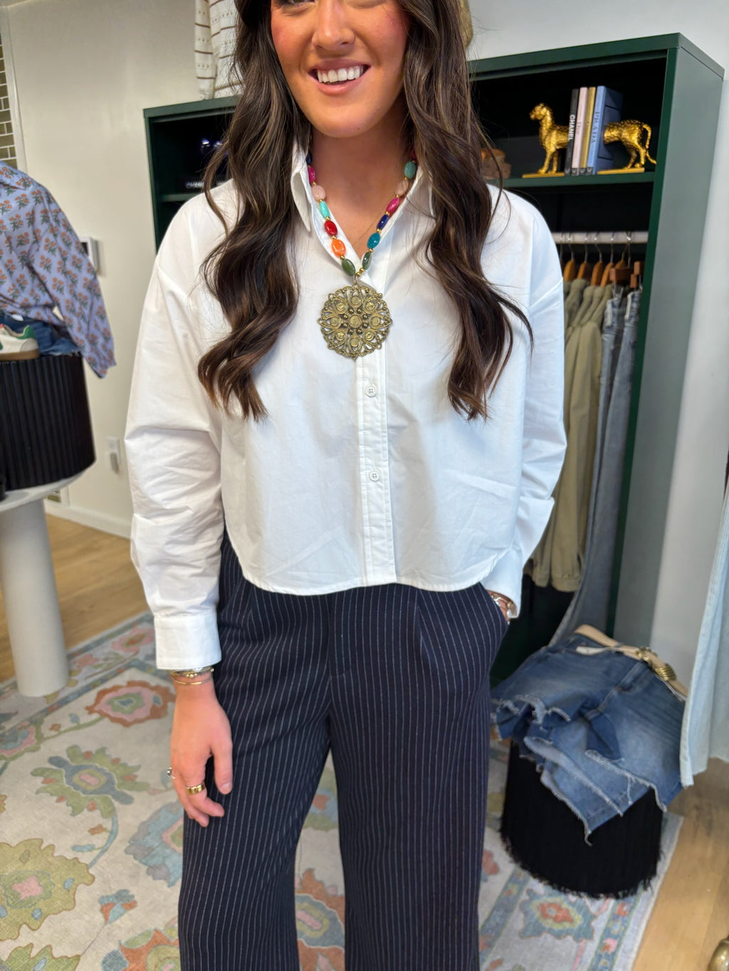 karlie solid poplin button up in white