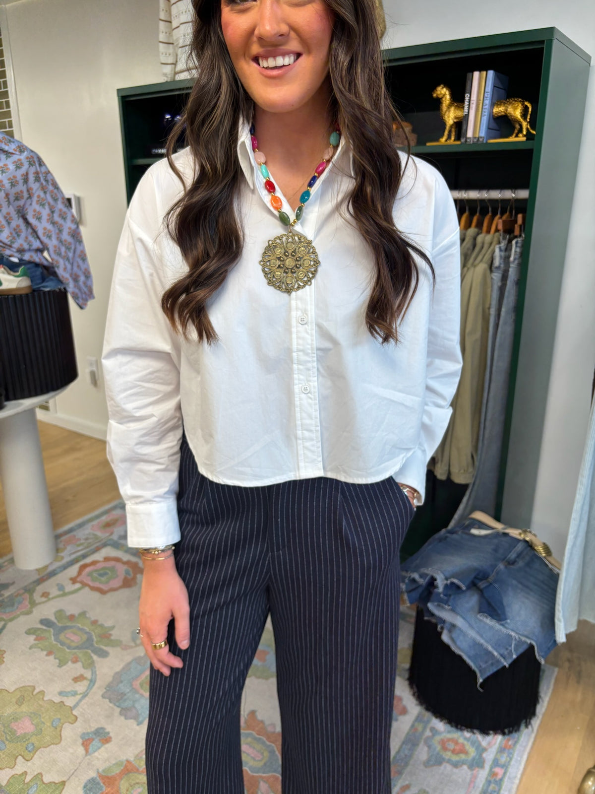 karlie solid poplin button up in white