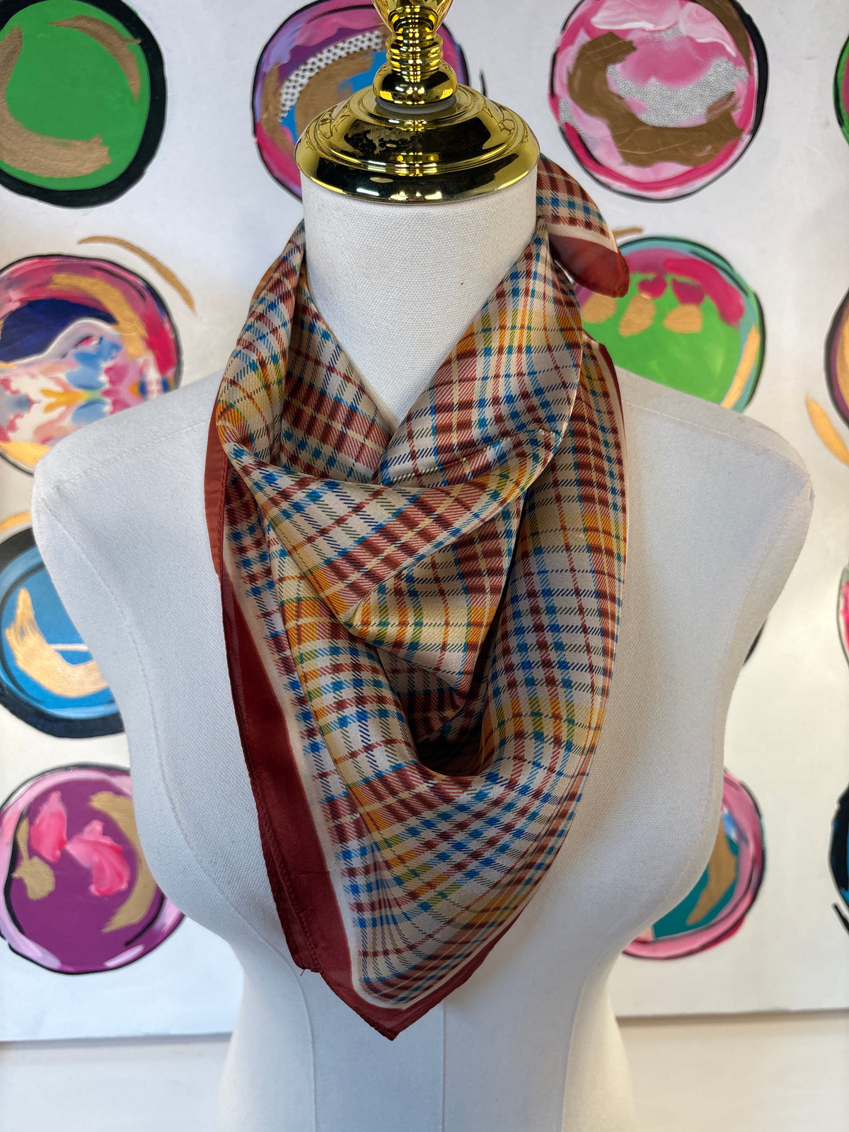 Plaid Printed Bandana Scarf, Brown