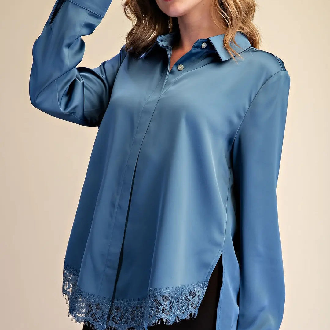 glam satin high low effect shirt
