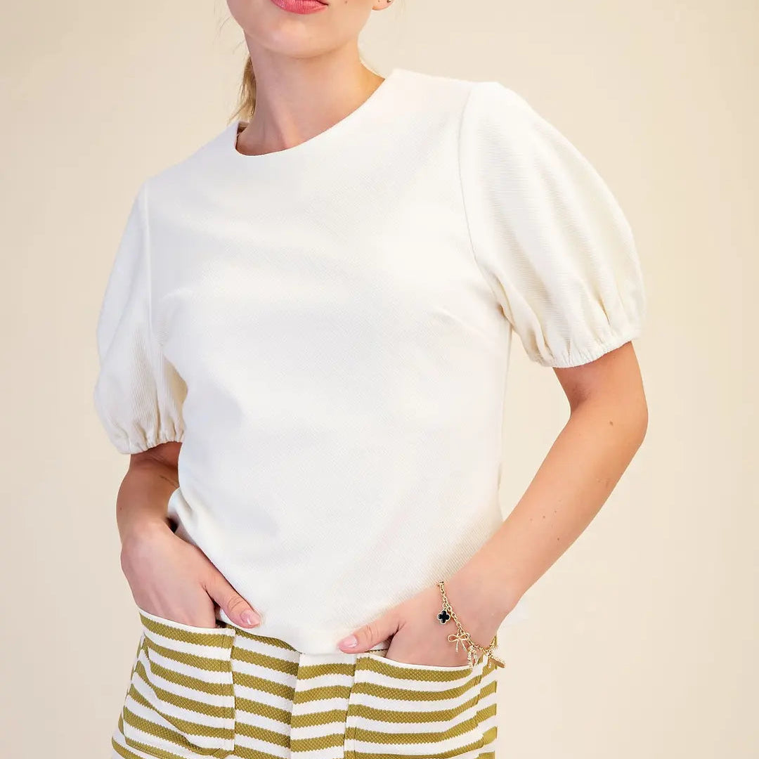 glam round neck puff sleeve top