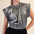 glam ruffle neck metallic crop top