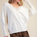 glam lace trimmed v-neck sweater in cream