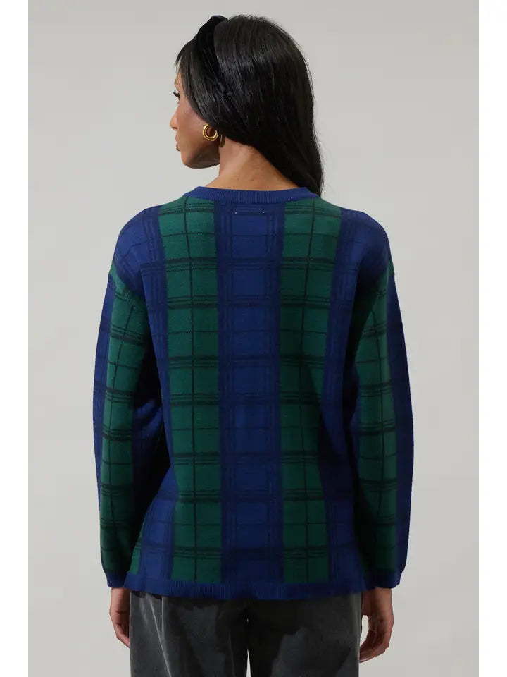 allen plaid sweater in emerald combo