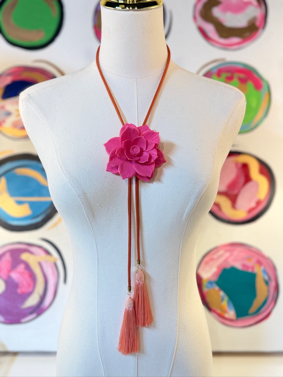 rahya designs || lotus flower bolo flamingo pink with solar orange & peach
