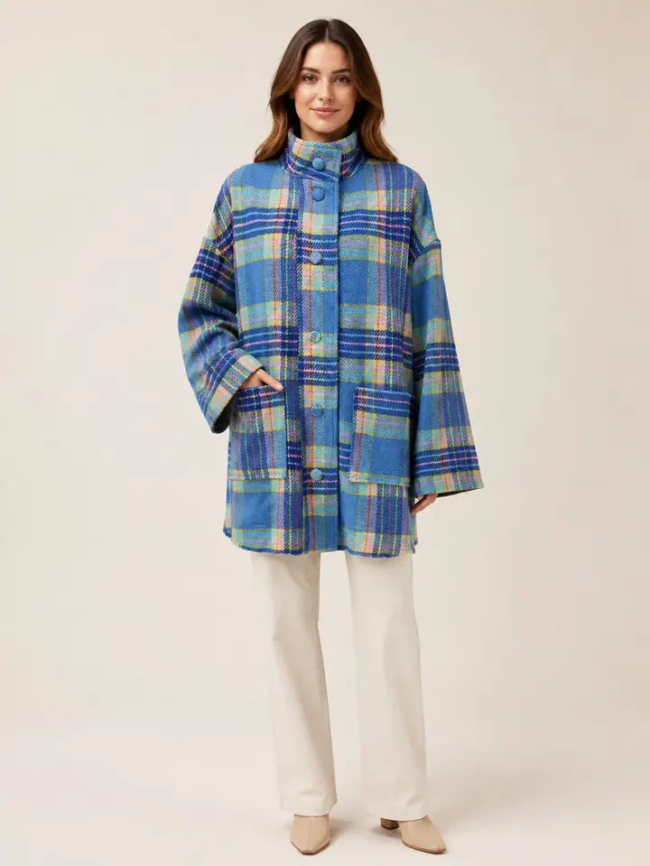 the hampton oversized coat in blue plaid
