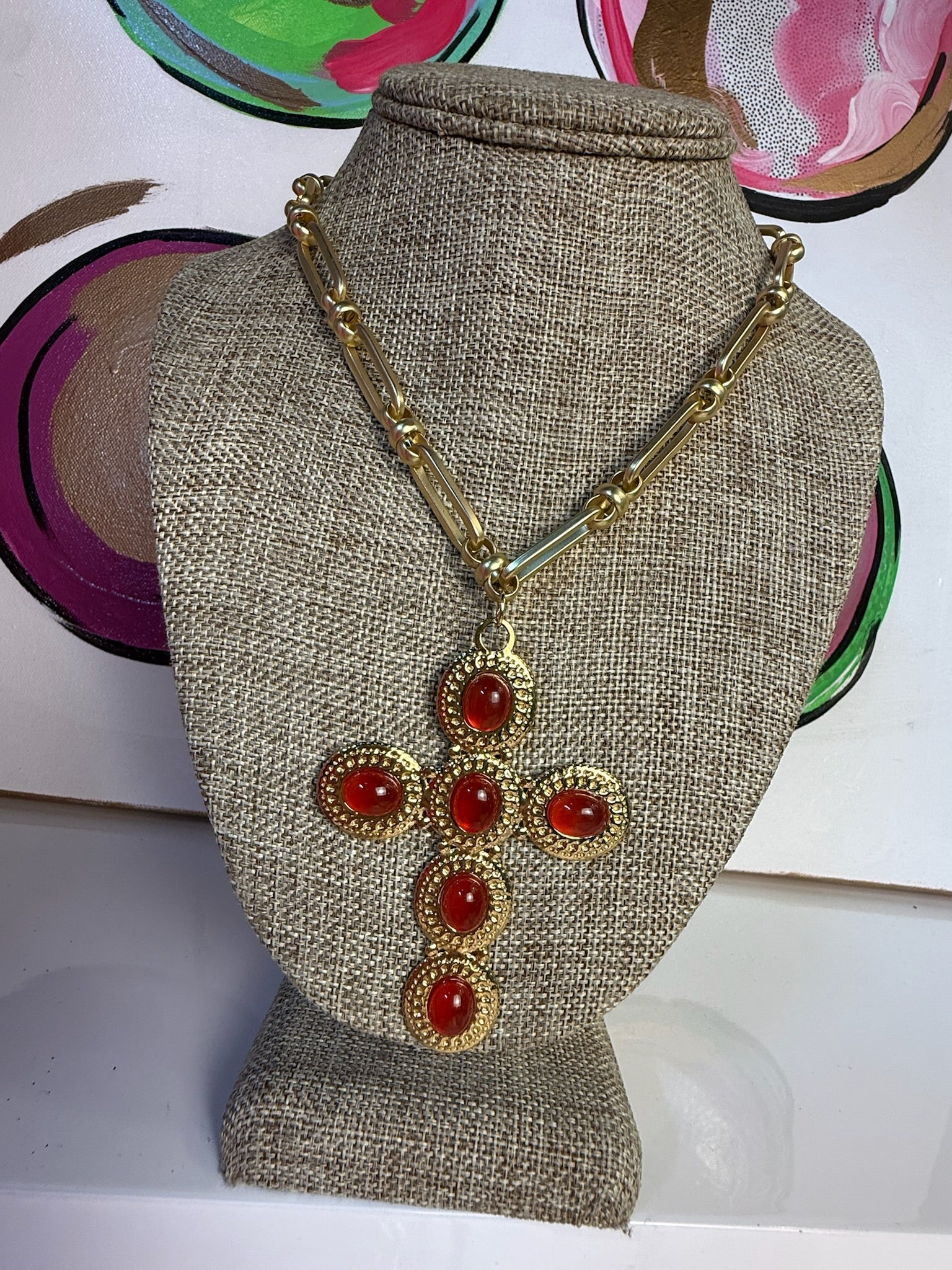 jennifer thames red cross necklace