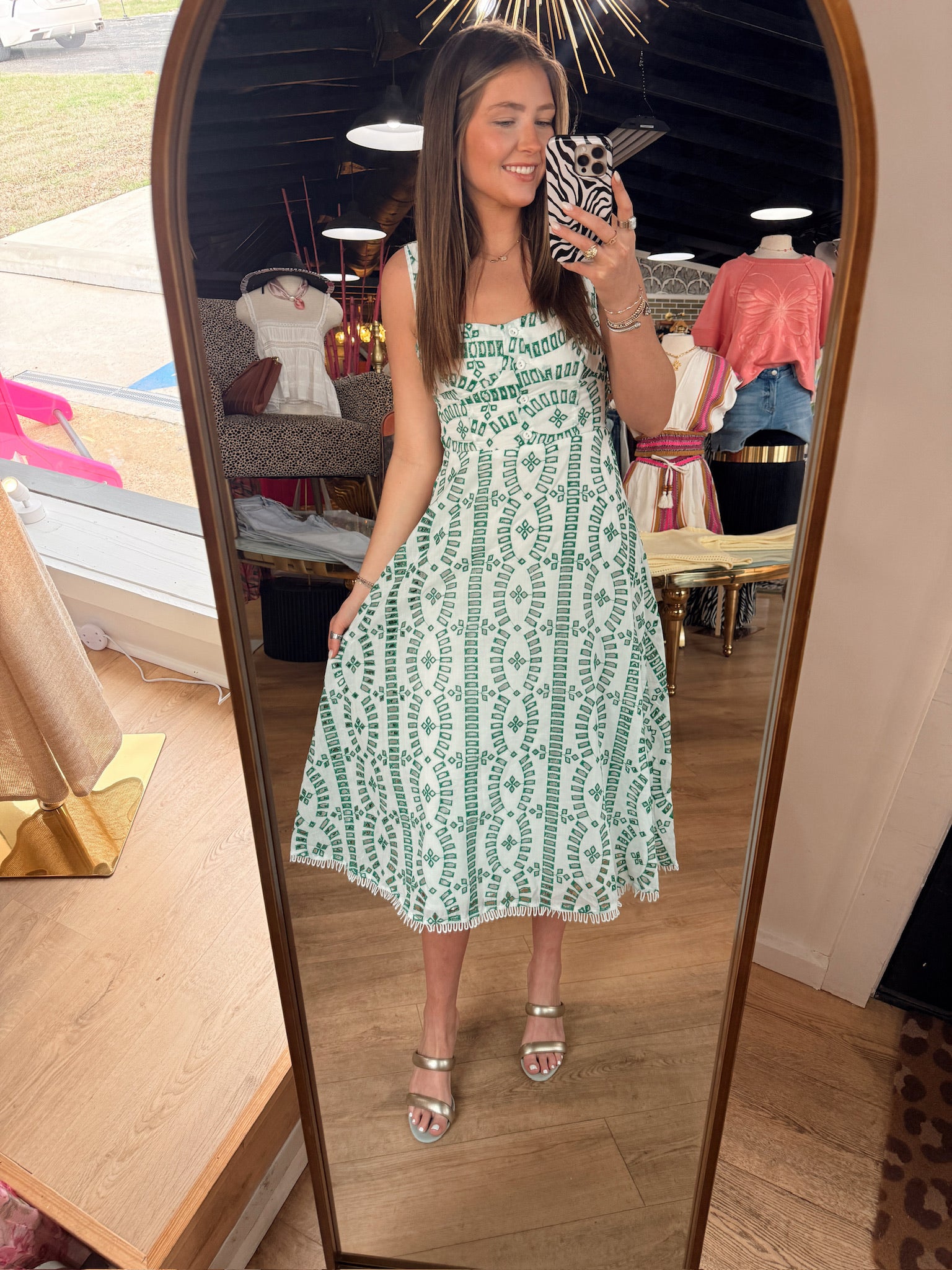 moon river sleeveless embroidered detail midi dress