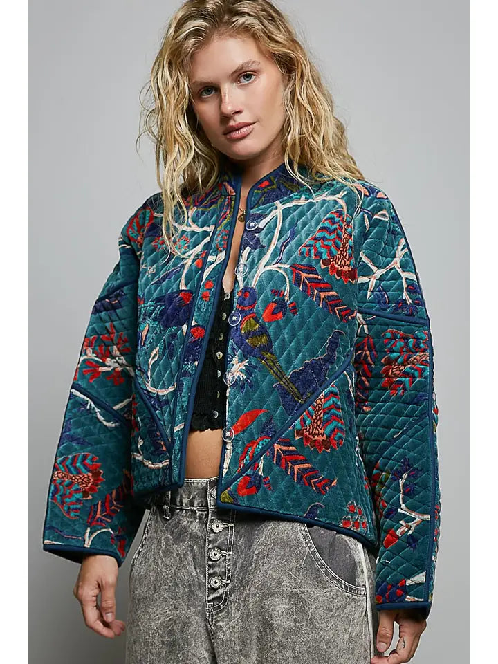 micah quilted jacket in teal