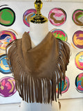 Fringe Trim Suede Triangle Scarf, camel