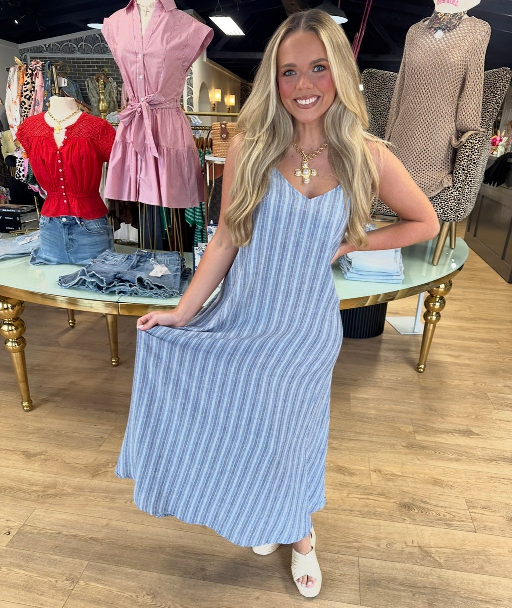 z supply sandcomber striped midi dress indigo