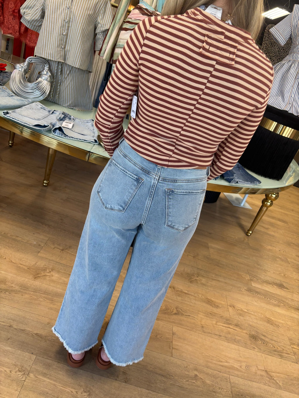 free people easy does it striped tee in brown combo