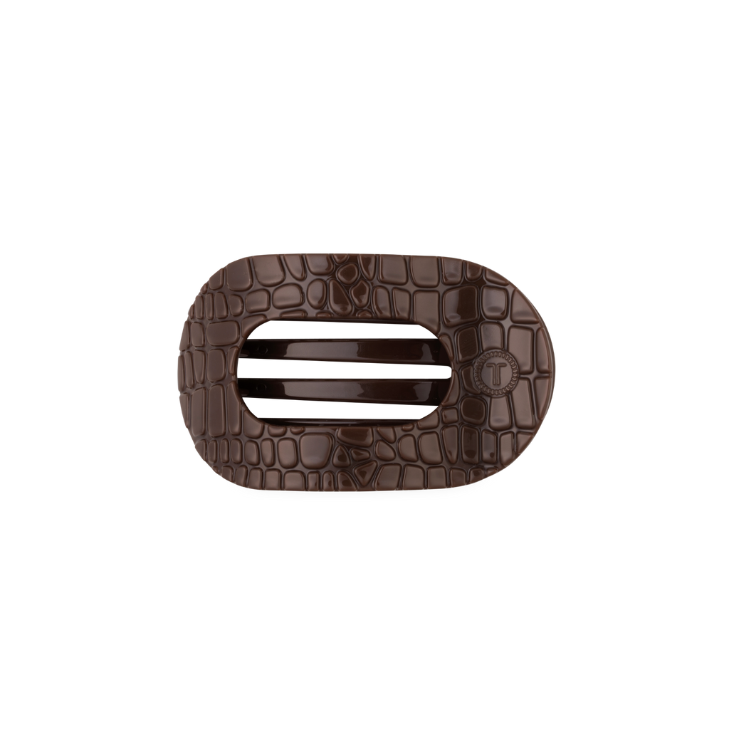TELETIES Brown Crocodile Small Flat Round Hair Clip