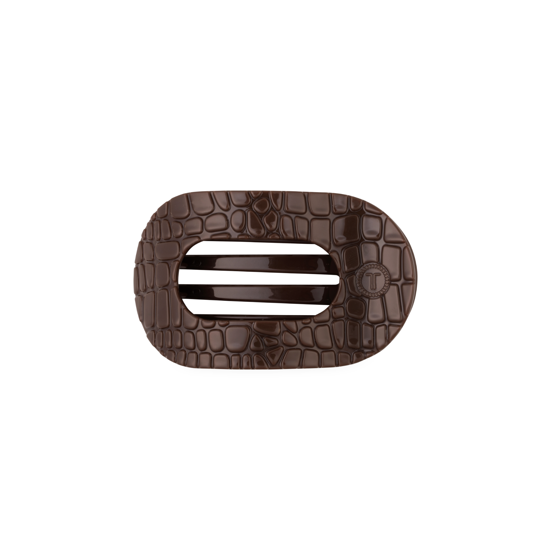TELETIES Brown Crocodile Small Flat Round Hair Clip