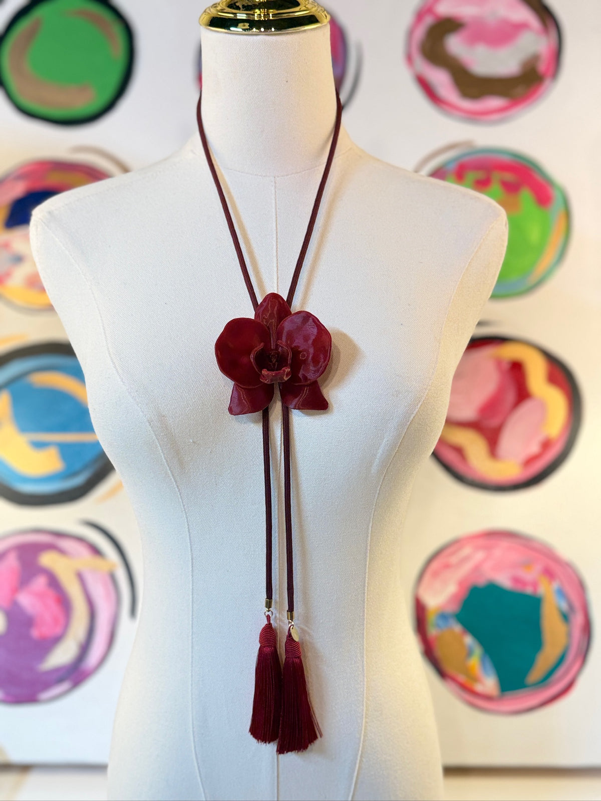 rahya designs || orchid bolo merlot red with maroon & crimson