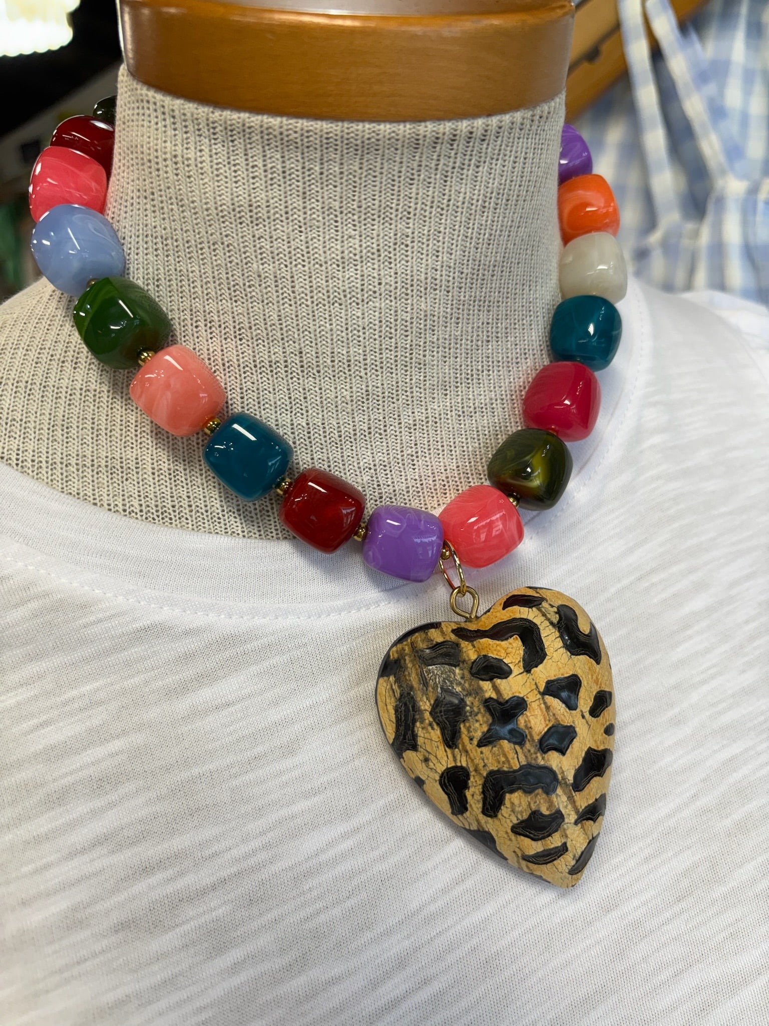 jennifer thames multi chunky square necklace with heart pendant