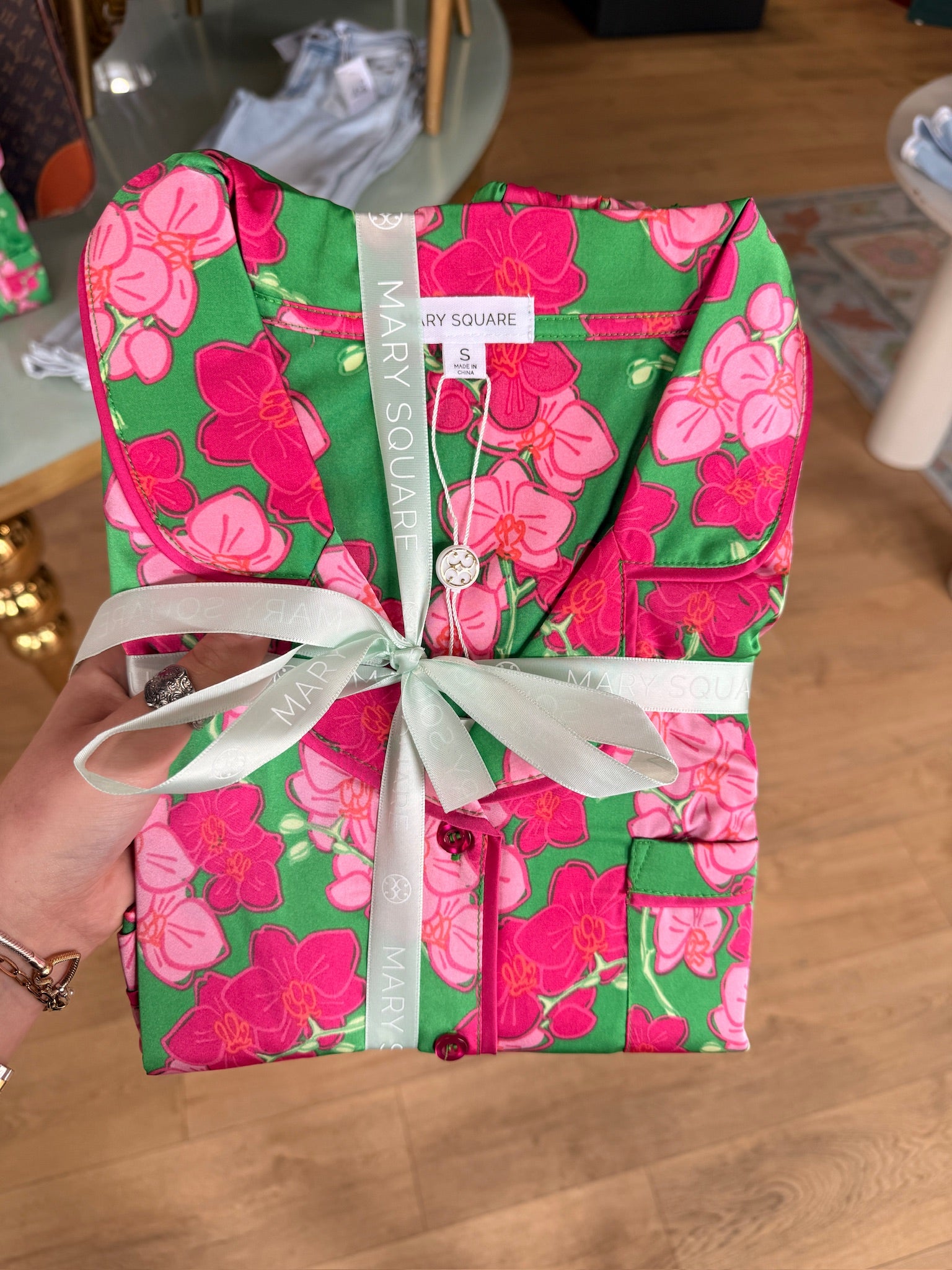 mary square pajama short set in charlotte orchid riverie pink