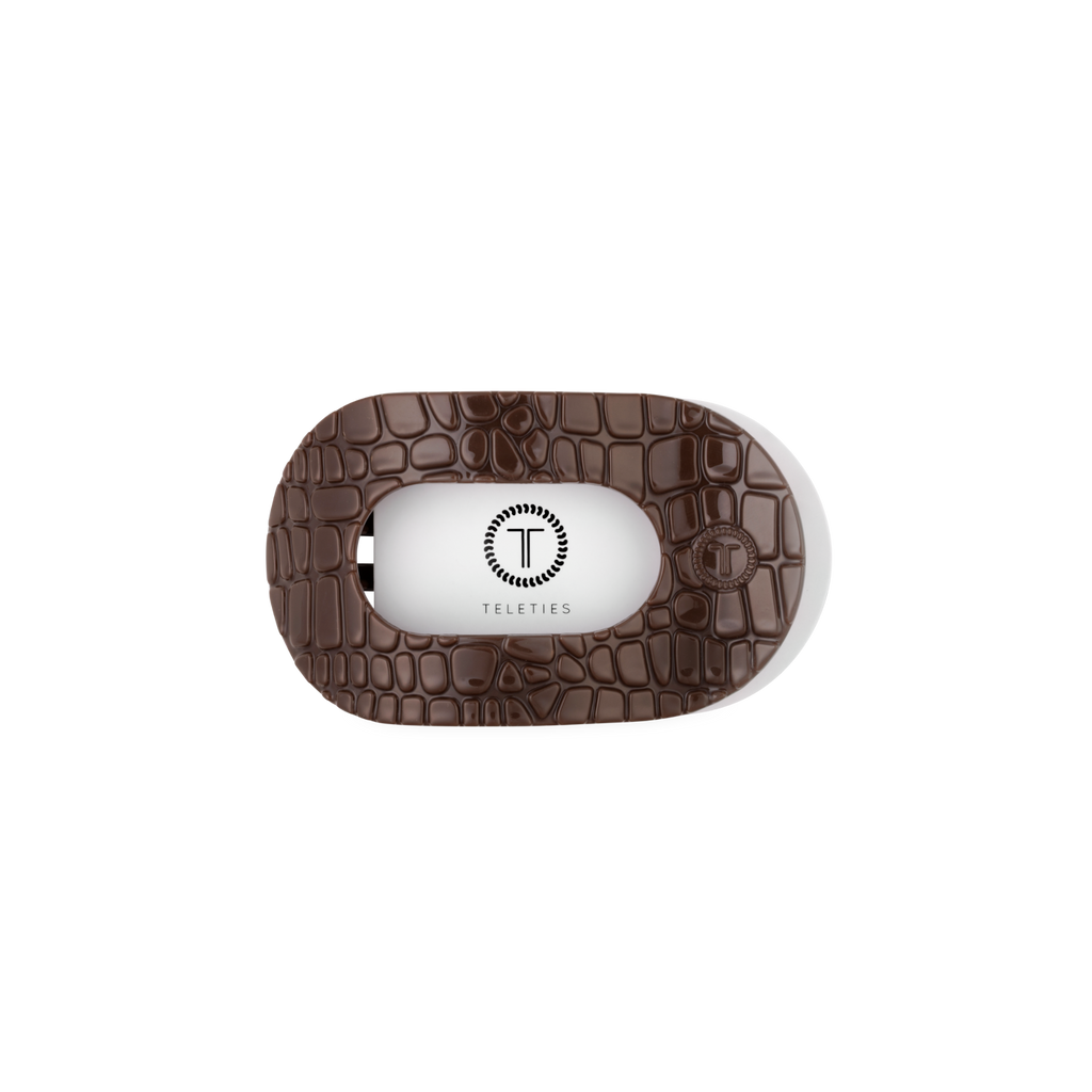 TELETIES Brown Crocodile Small Flat Round Hair Clip