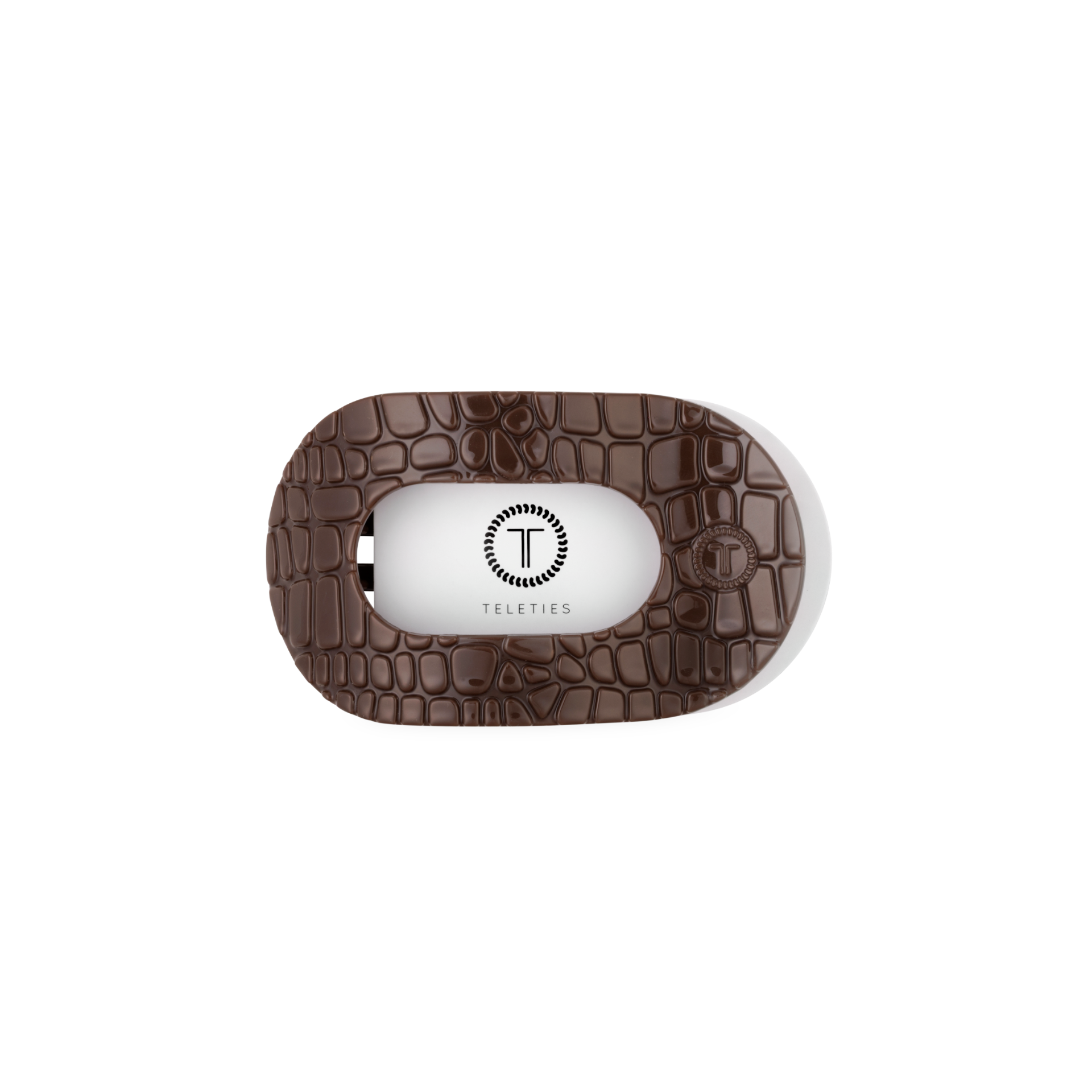 TELETIES Brown Crocodile Small Flat Round Hair Clip