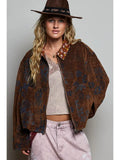 harper floral zip up jacket in rustic mocha