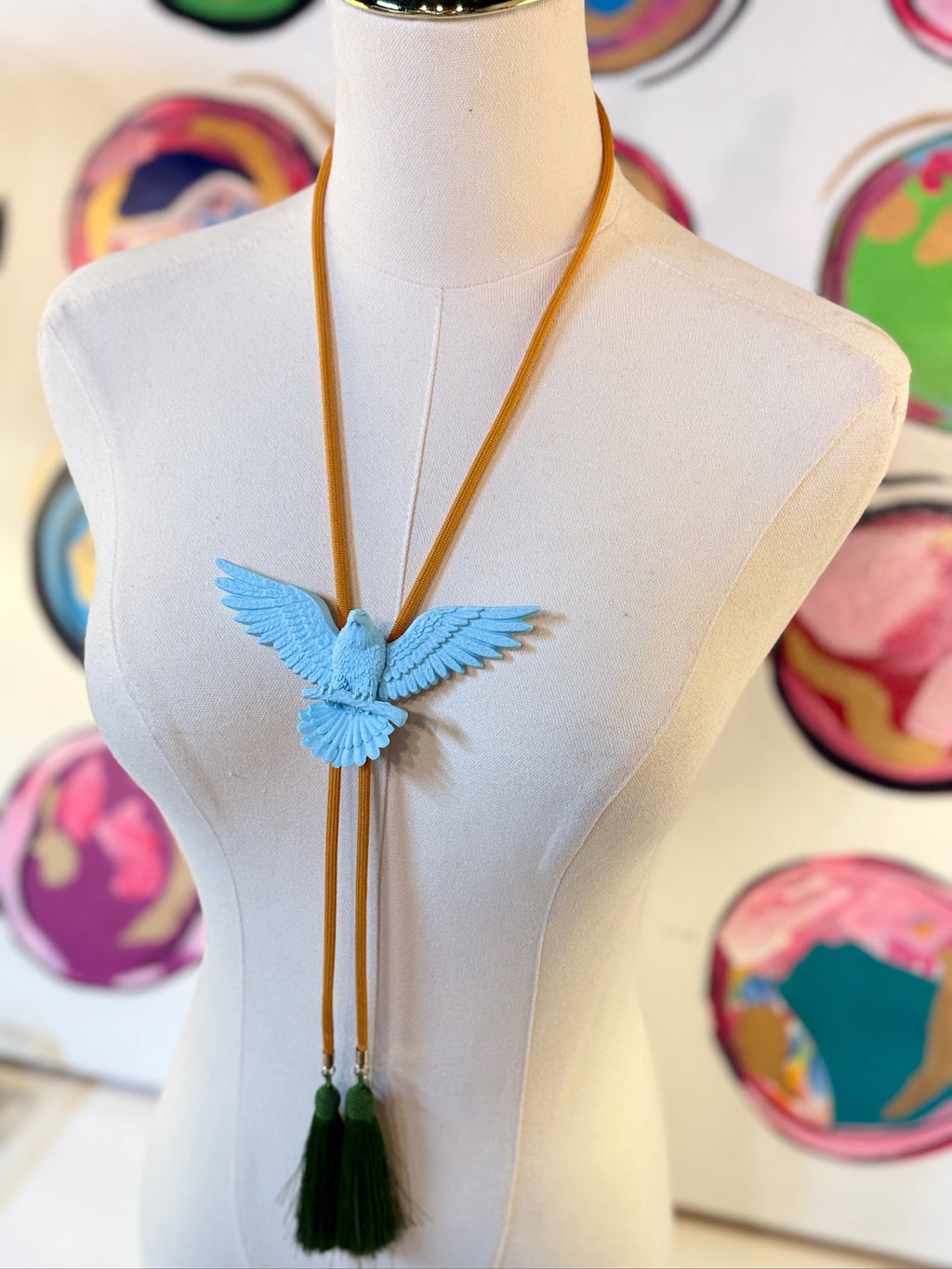 rahya designs || eagle bolo baby blue with golden yellow & olive