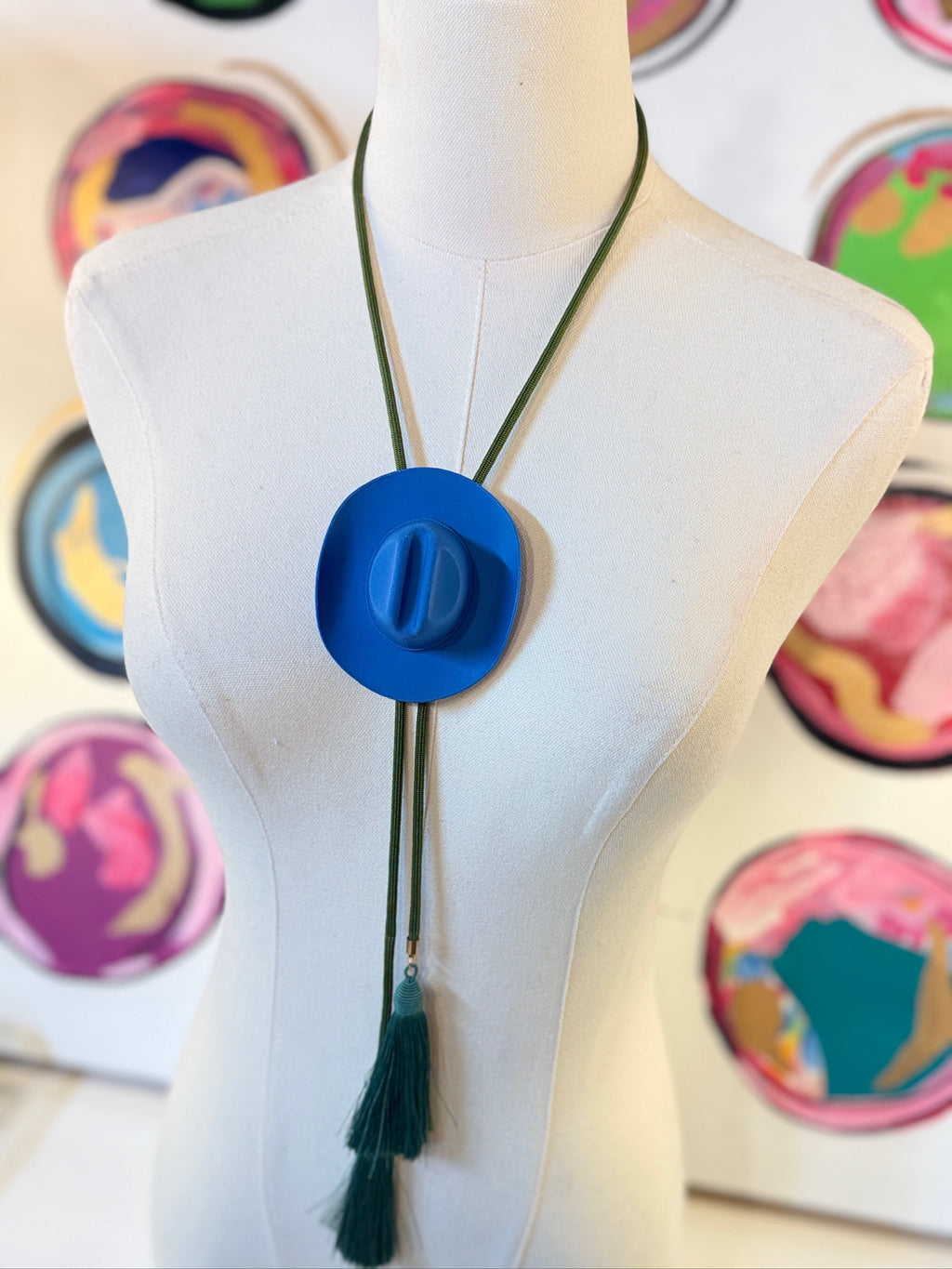 rahya designs || cowboy hat bolo ocean blue with olive & peacock blue