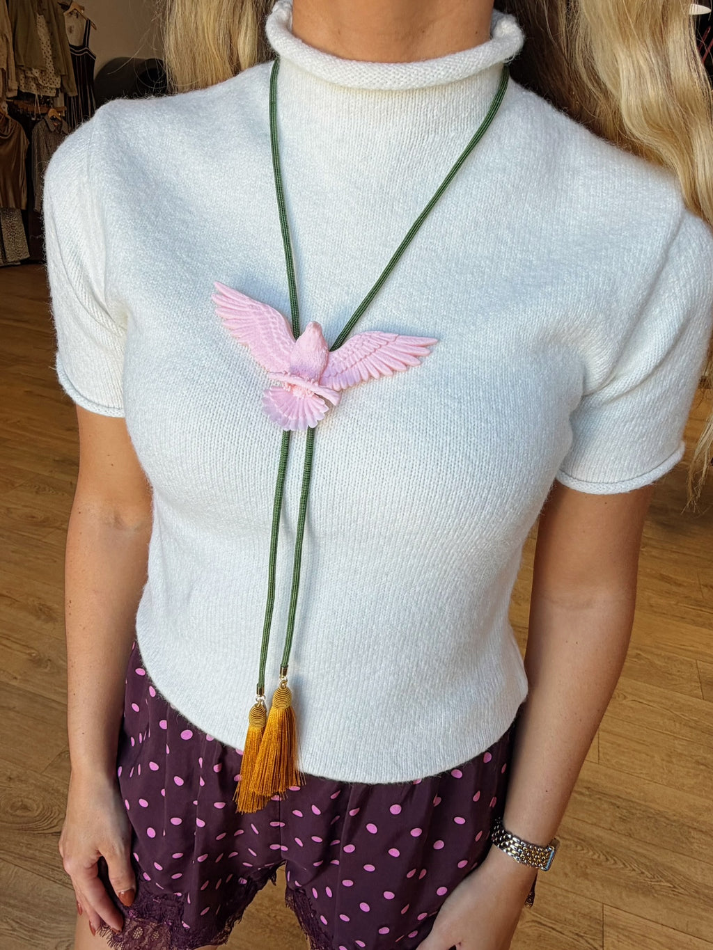 rahya designs || eagle bolo blush pink with olive & golden yellow