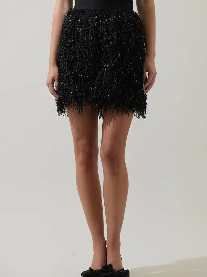 himari metallic fringe skirt in black