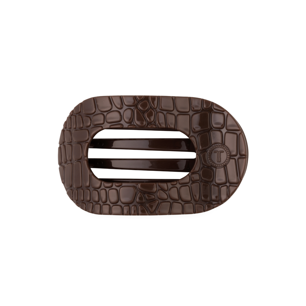TELETIES Brown Crocodile Medium Flat Round Hair Clip