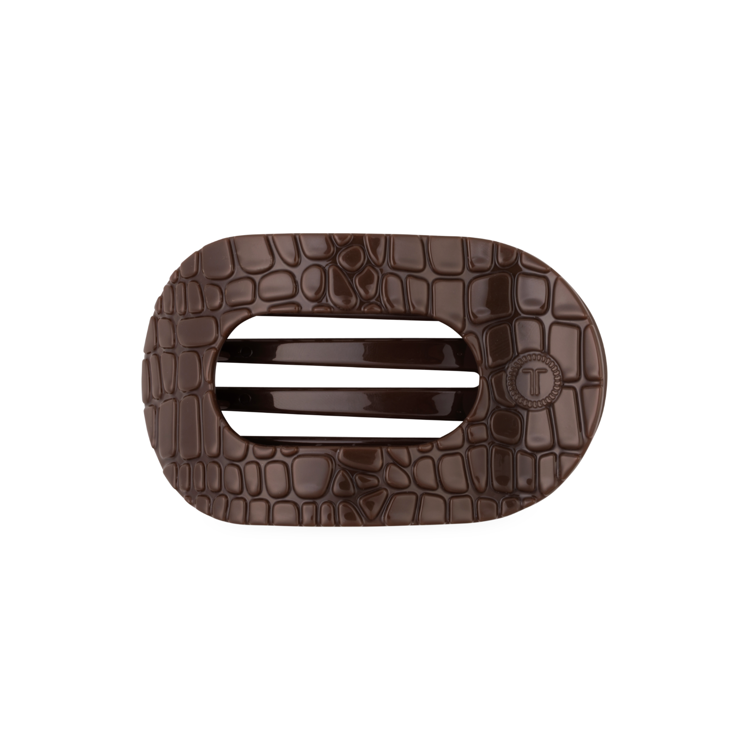 TELETIES Brown Crocodile Medium Flat Round Hair Clip