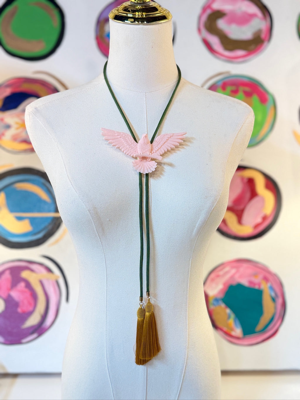rahya designs || eagle bolo blush pink with olive & golden yellow