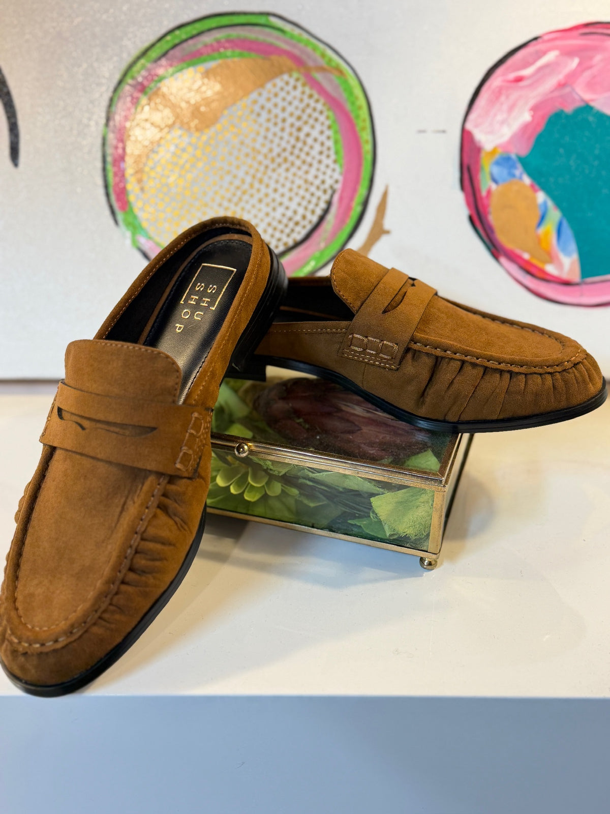 shu shop tuscany penny loafer in tan suede