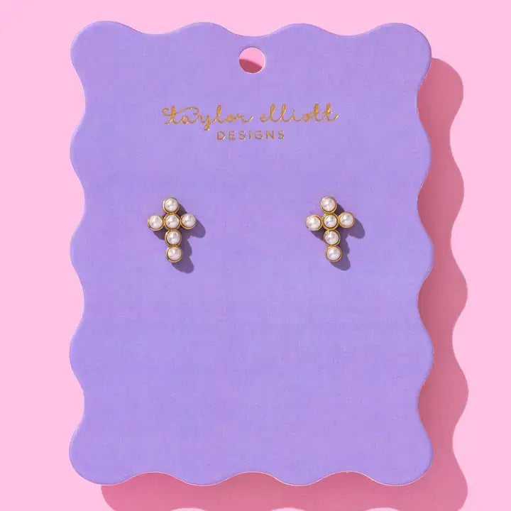 taylor elliott designs stud cross earrings in pearls