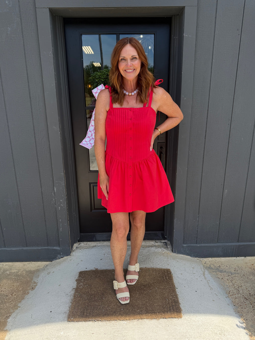 sadie & sage canyon pintuck tie mini dress in red