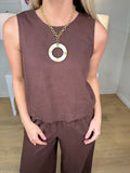 z supplly sloane linen top in chocolate cherry