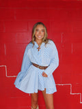 free people oxford club mini shirt dress in cornflower combo