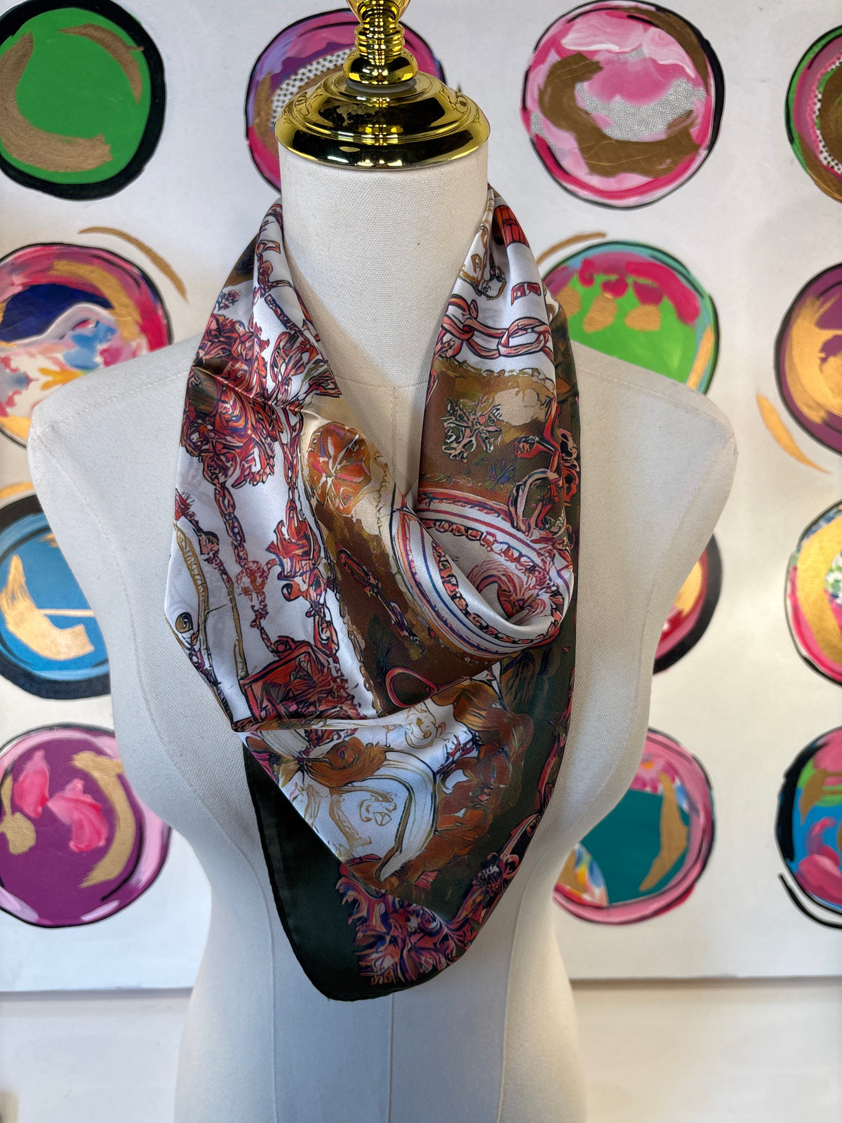 Horse & Chain Print Scarf, Olive