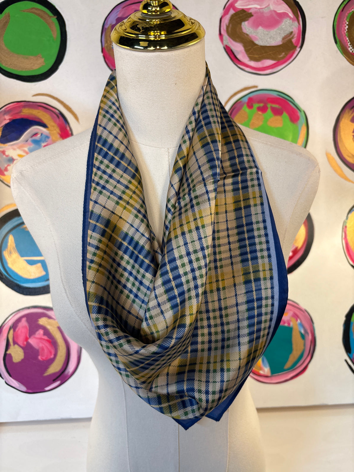 Plaid Printed Bandana Scarf, Blue