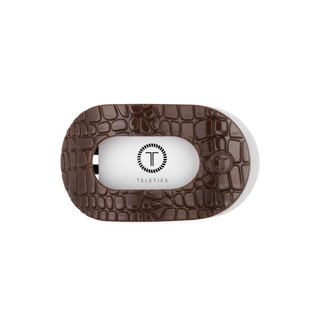 TELETIES Brown Crocodile Medium Flat Round Hair Clip