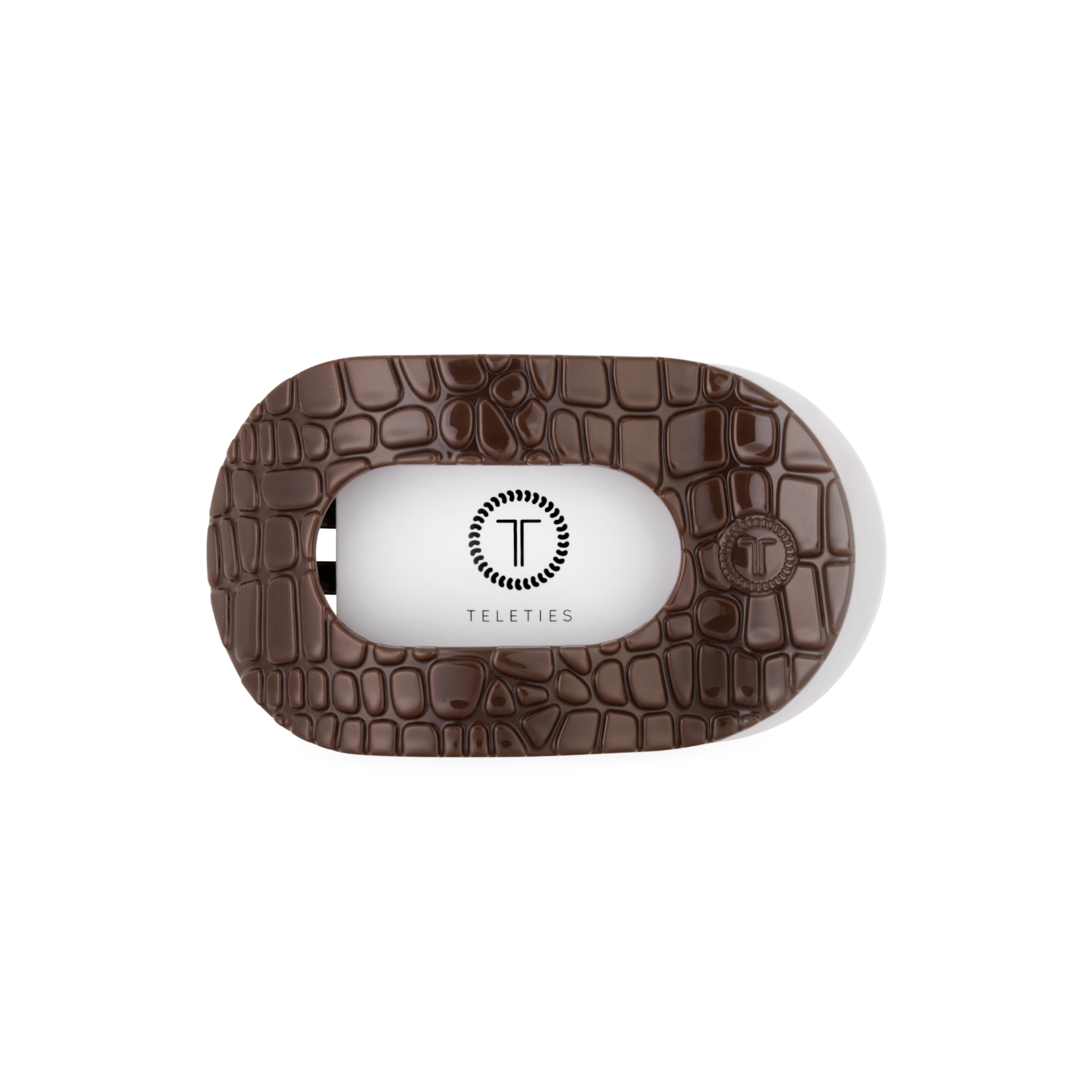 TELETIES Brown Crocodile Medium Flat Round Hair Clip