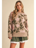 klesis whimsy floral sweater in taupe